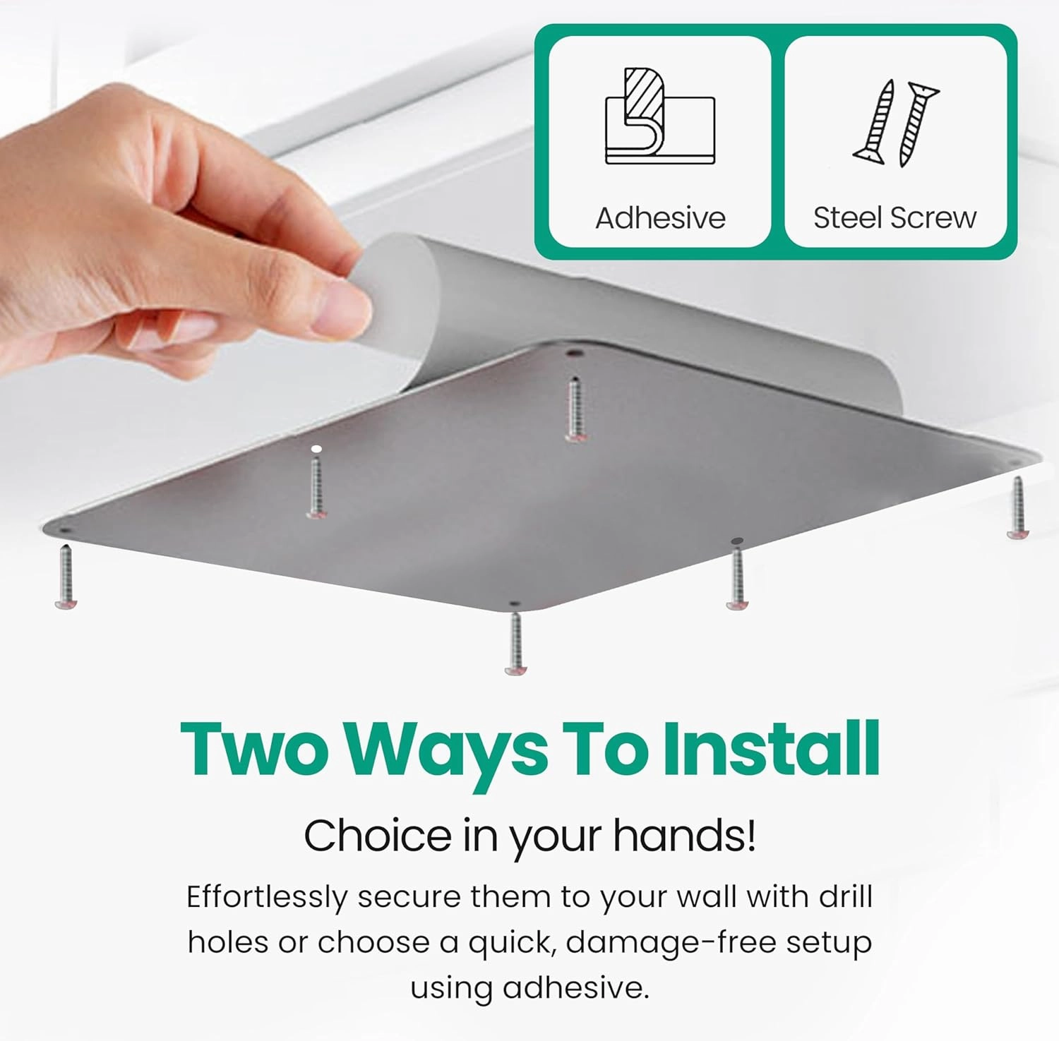 17.5inchX11.5inch Large Stainless Steel Plate for Magnets, 3M Adhesive Back, Mounting Screws, Ideal for Magnetic Shelf, Spice Holders, Fridge Magnets. Mount Anywhere! (Silver, 1 PACK)
