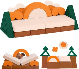 18PCS Modular Kids Play Couch - Junlge Theme Toddler Couch Building Fort, Convertible Sofa Multifunctional Kids Sofa, Toddler Baby Playroom/Bedroom Furniture for Playing, Sleeping