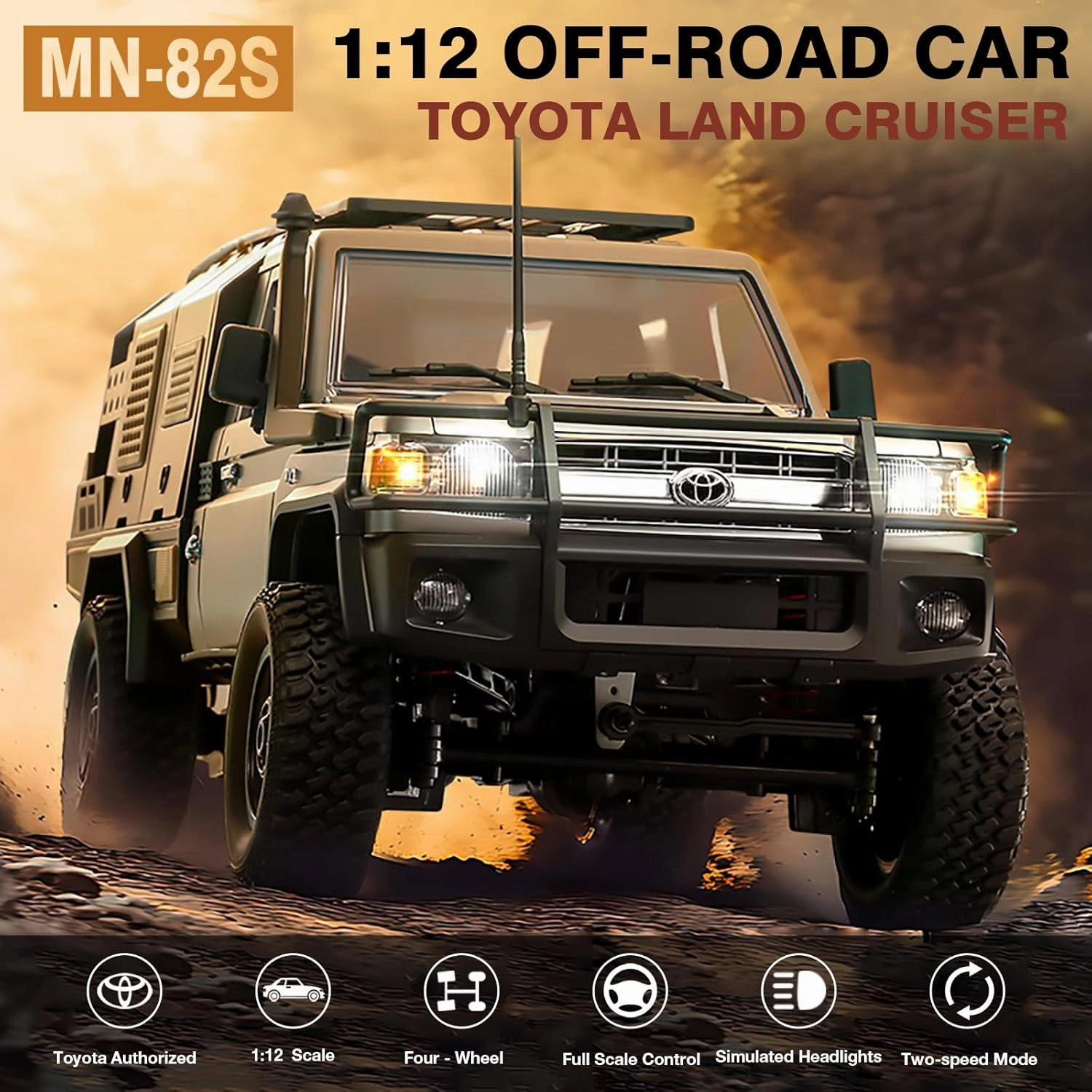 1/12 Scale RC Crawler, MN-82S LC79 RTR RC Truck 4x4 Off Road Vehicles 2.4GHz RC Rock Crawler Car with LED Lights, 7.4V 1200mAh Battery for Adults Hobby Toys (Silver)