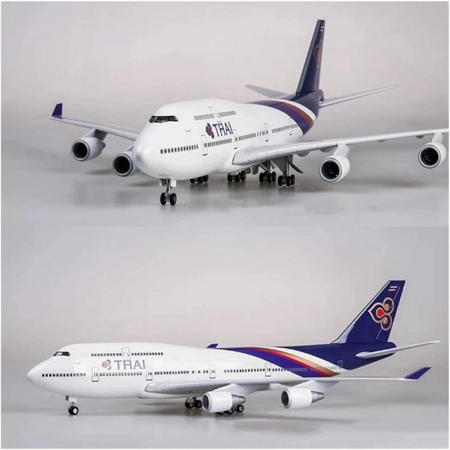 1 150 Scale for 747 Thai Airways Aircraft Model Resin Model Airplane with Wheel Landing Gear for Collection Display(with Light)
