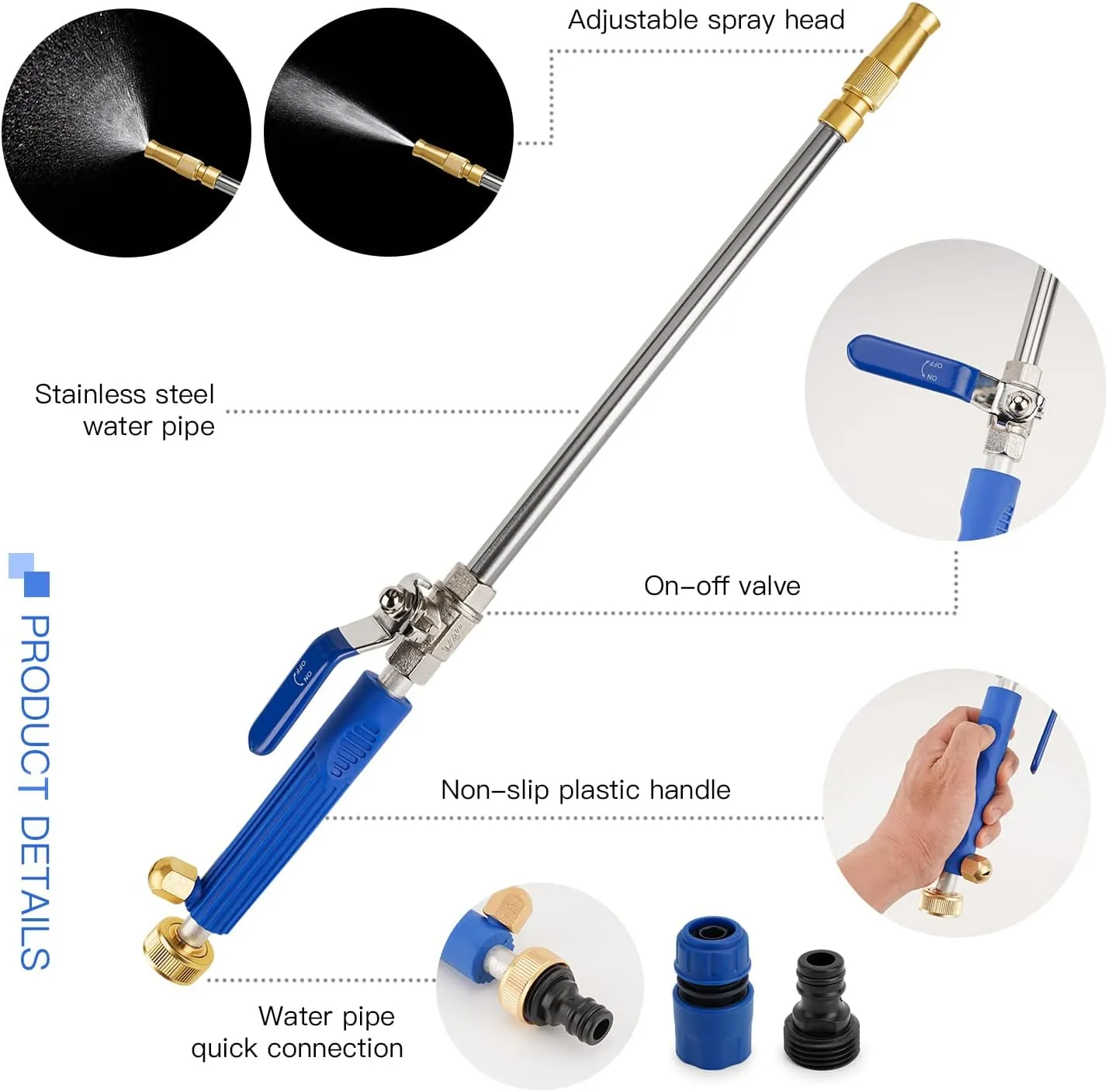 2025 Upgraded Jet Nozzle Power Washer for Garden Hose,Hydro Jet Power Washer Tools with 3 Hose Nozzles, 2-in-1 High Pressure Washer Wand Attachments for Car Garden Watering Window Pet Washing
