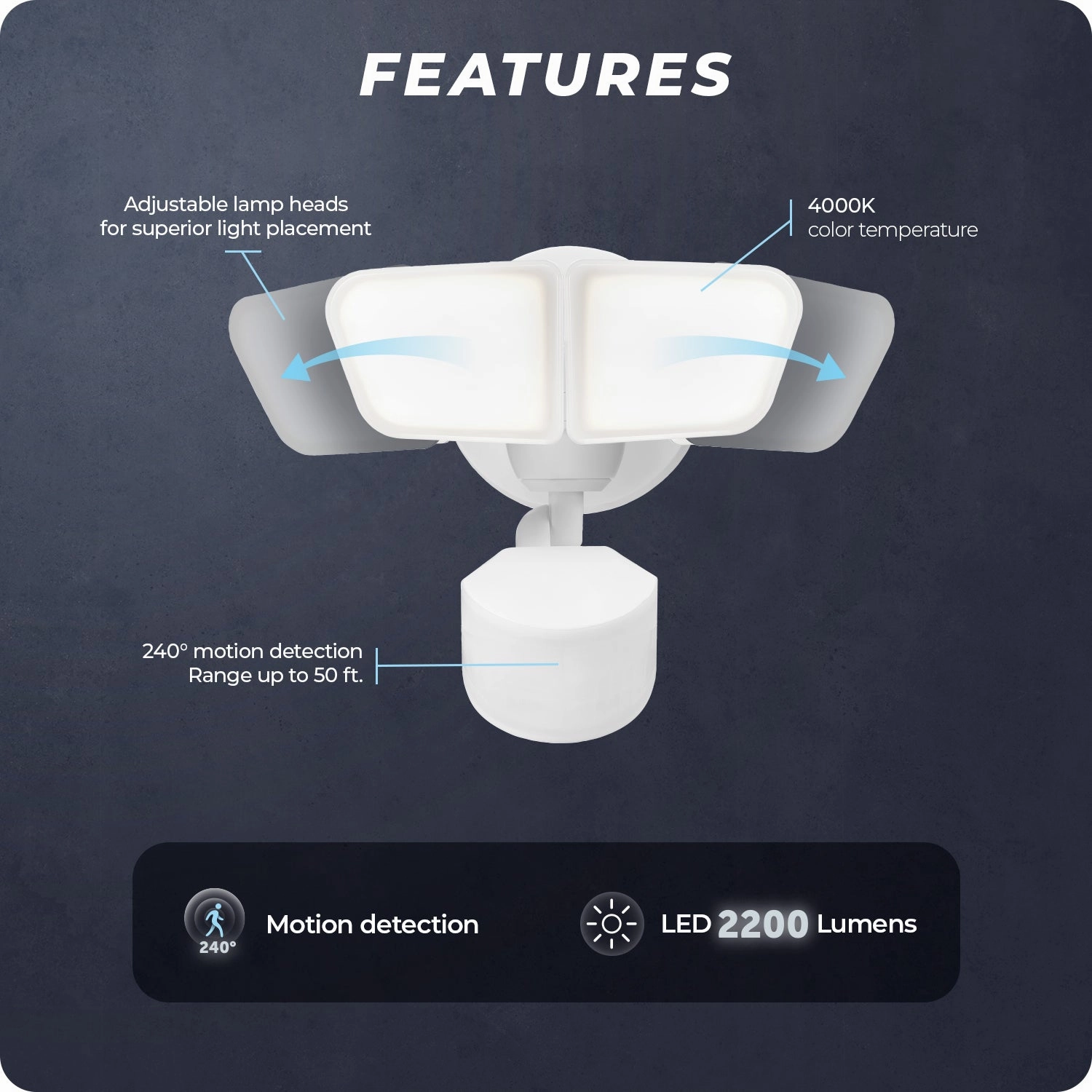 240-Degree 22W Twin Head White Wi-Fi Smart 2200 Lumens Hardwired LED Motion Security Light, No Hub Required