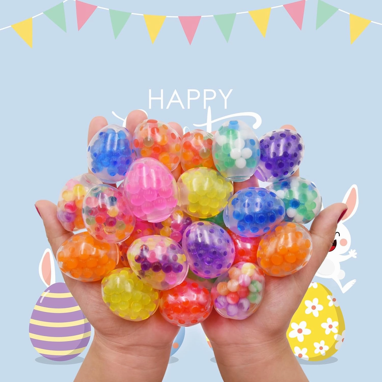 24 Pack Mini Easter Eggs Squeeze Toys Stress Balls Squishy Toys for Kids Boys Girls Easter Egg Hunt Easter Basket Stuffers Egg Fillers Party Favors Gifts