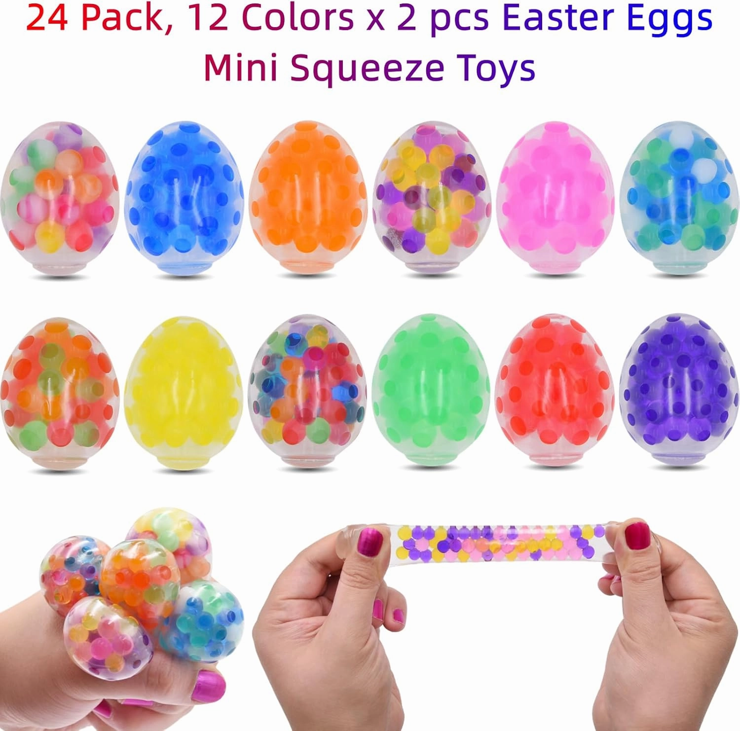 24 Pack Mini Easter Eggs Squeeze Toys Stress Balls Squishy Toys for Kids Boys Girls Easter Egg Hunt Easter Basket Stuffers Egg Fillers Party Favors Gifts