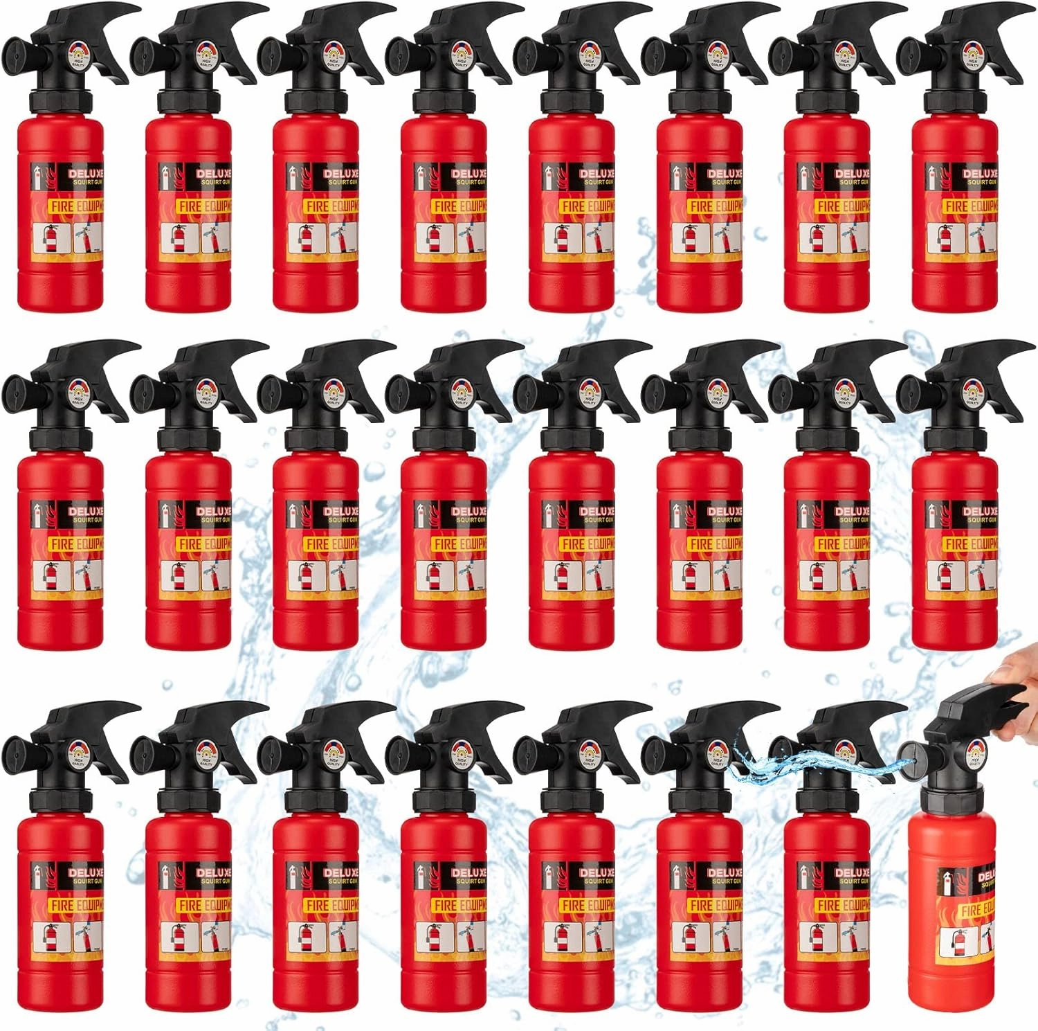 24 Pcs 7 Inch Fire Extinguisher Squirter Toys Realistic Firefighter Water Squirt Toys Fun Fireman Squirters for Boys Girls Swimming Pool Beach Party Favors Outdoor Water Fighting Play Cosplay Props