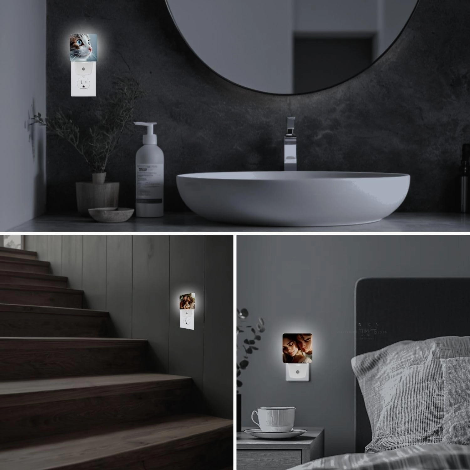 2 Pack Personalized Custom Plug-in Night Lights - LED Lamps with Picture & Text, Auto Sensor, Warm & Sweet Nightlights for Home, Bedroom, Bathroom, Hallway (DIY)