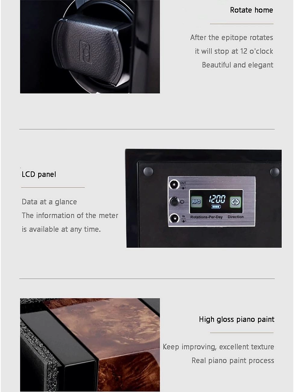 2 Watch Winder, Dust-Proof Design, Small&Portable, Metal Acrylic Glass, 6 Modes, LED Light, Wooden Watch Shaker Watch Winder Display Watch Box Case Watch Storage