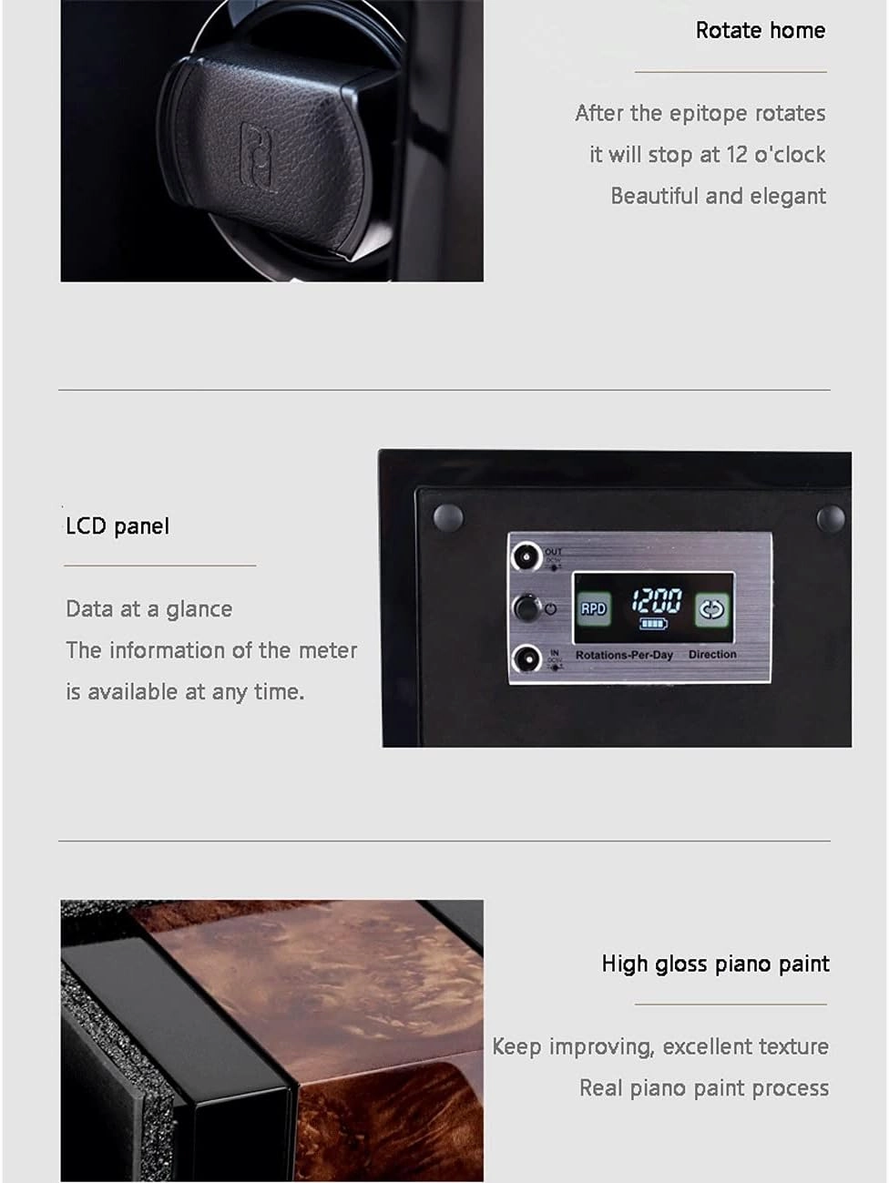 2 Watch Winder, Dust-Proof Design, Small&Portable, Metal Acrylic Glass, 6 Modes, LED Light, Wooden Watch Shaker Watch Winder Display Watch Box Case Watch Storage