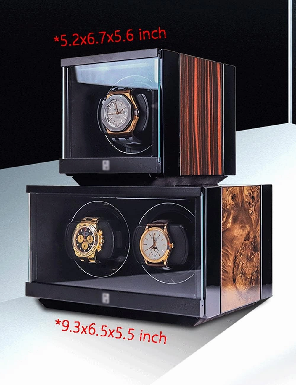 2 Watch Winder, Dust-Proof Design, Small&Portable, Metal Acrylic Glass, 6 Modes, LED Light, Wooden Watch Shaker Watch Winder Display Watch Box Case Watch Storage
