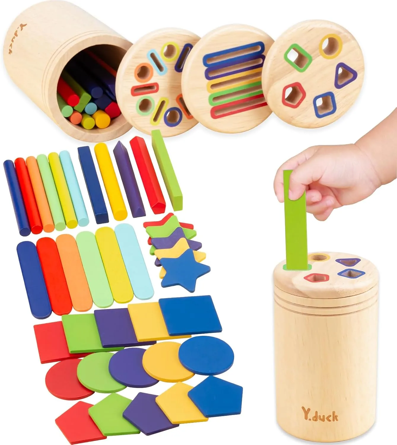 3-in-1 Montessori Toddler Toys - Educational Shape Sorter Stacking Games for Ages 1 2 3 Year Old, Preschool Learning Activities Toy, Wooden Fidget Toys, Best for 12 15 18 Month Boy (Escalate Edition)