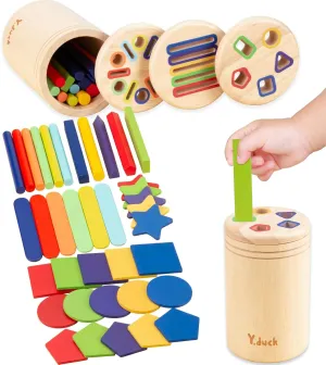 3-in-1 Montessori Toddler Toys - Educational Shape Sorter Stacking Games for Ages 1 2 3 Year Old, Preschool Learning Activities Toy, Wooden Fidget Toys, Best for 12 15 18 Month Boy (Escalate Edition)