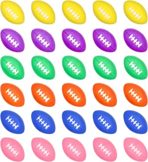 30pcs Mini Football Sports Stress Balls, 2.17x1.38 Inch Colorful Small Foam Sports Ball Little Tiny Rugby Stress Balls for Children Adults School Carnival Reward Party Bag Gift Fillers