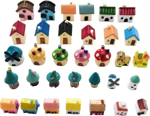 30pcs Mini House Resin Decoration Sets for Doll House Pretend Game Toys DIY Garden Birthday Party