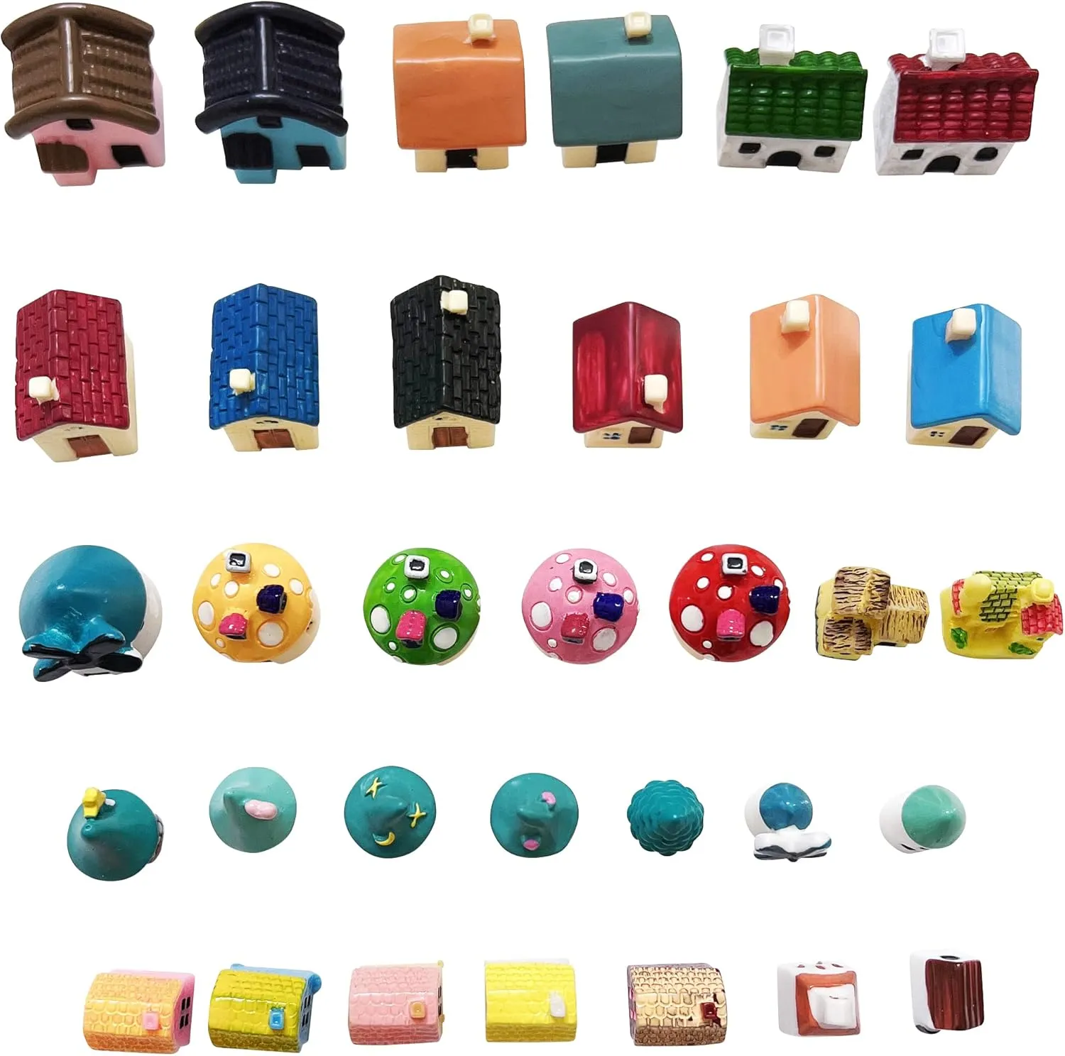 30pcs Mini House Resin Decoration Sets for Doll House Pretend Game Toys DIY Garden Birthday Party