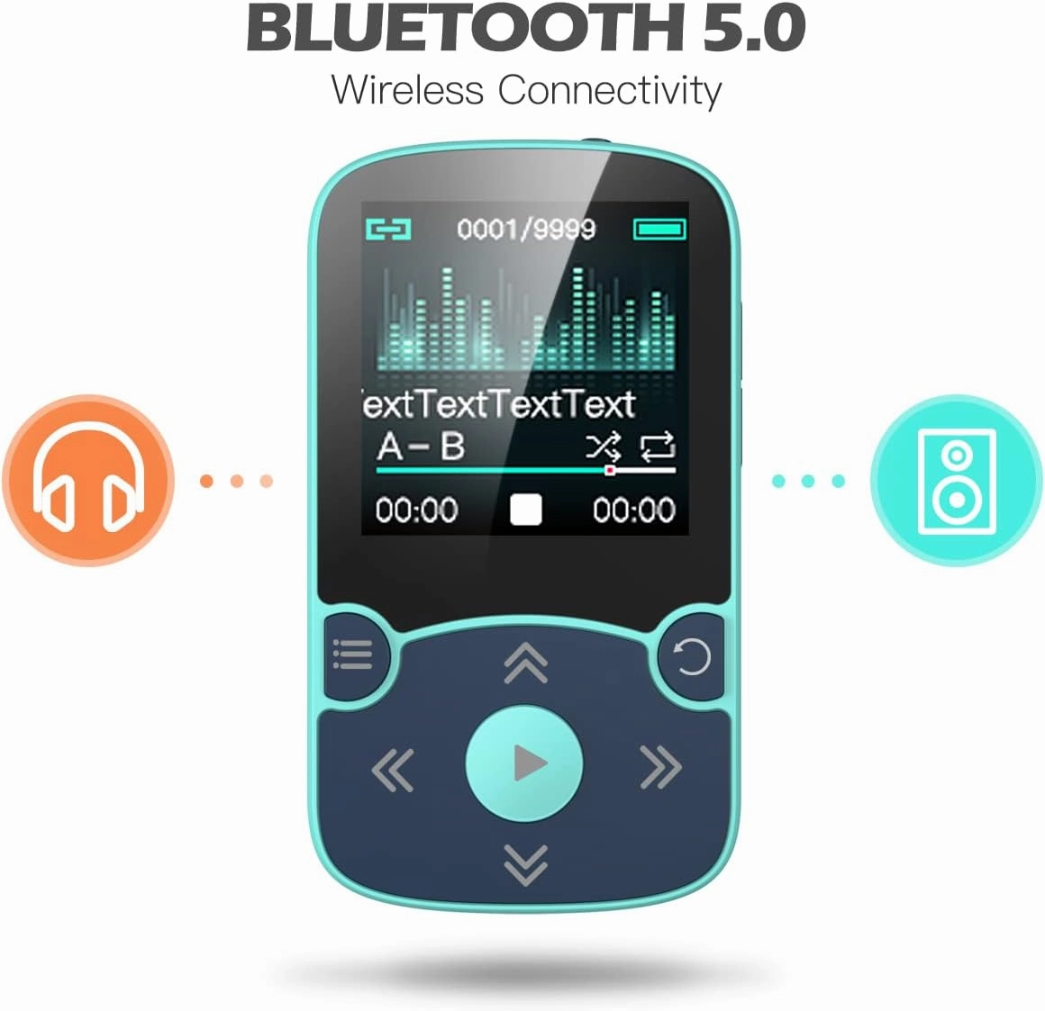 32GB MP3 Player with Clip, AGPTEK Bluetooth 5.0 Lossless Sound with FM Radio, Voice Recorder for Sport Running, Supports up to 128GB TF Card, Blue