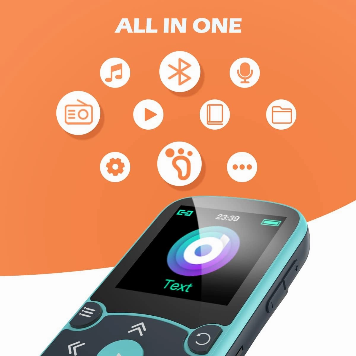 32GB MP3 Player with Clip, AGPTEK Bluetooth 5.0 Lossless Sound with FM Radio, Voice Recorder for Sport Running, Supports up to 128GB TF Card, Blue