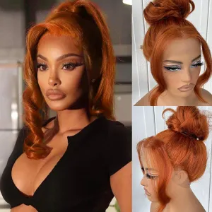 360 Ginger Wig Synthetic Orange HD Lace Front Wig Pre-Plucked Glueless Body Wave 180 Density Lace Front Wig For Women