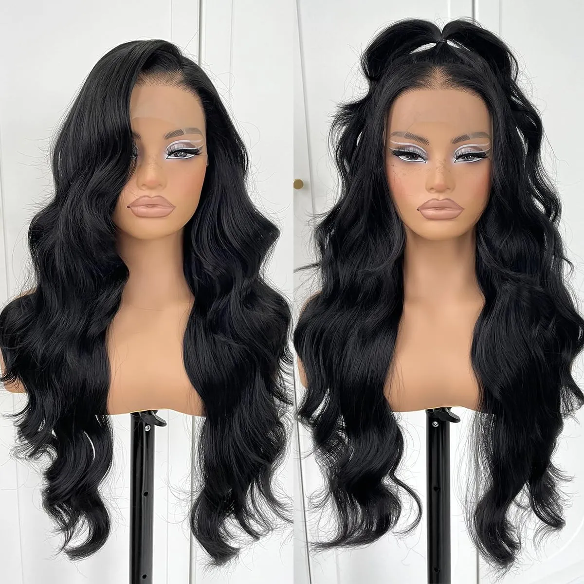 360 Glueless Lace Front Wig Pre Plucked Synthetic HD Lace Front Wig Long Body Wave Wig With Natural Hair Line
