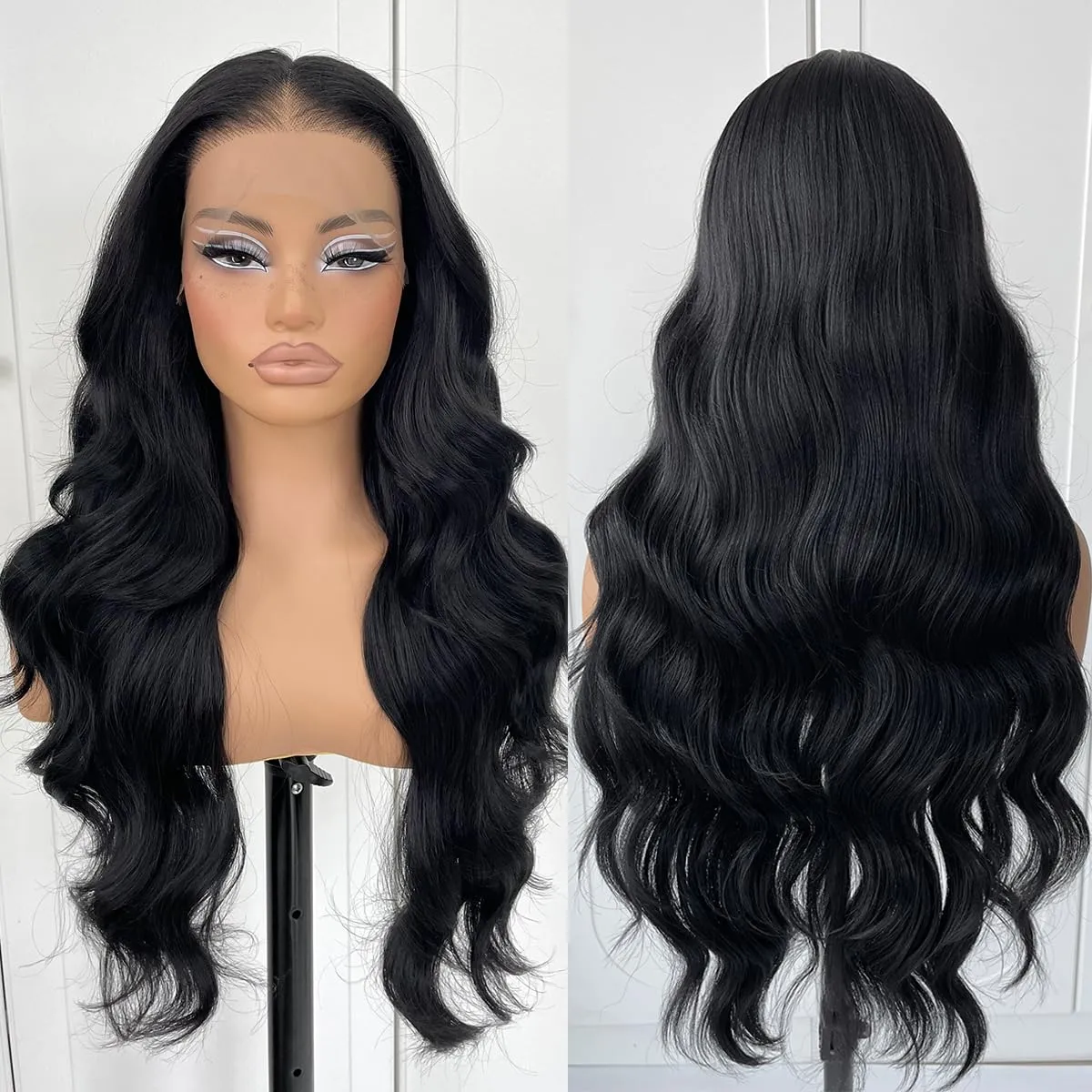 360 Glueless Lace Front Wig Pre Plucked Synthetic HD Lace Front Wig Long Body Wave Wig With Natural Hair Line