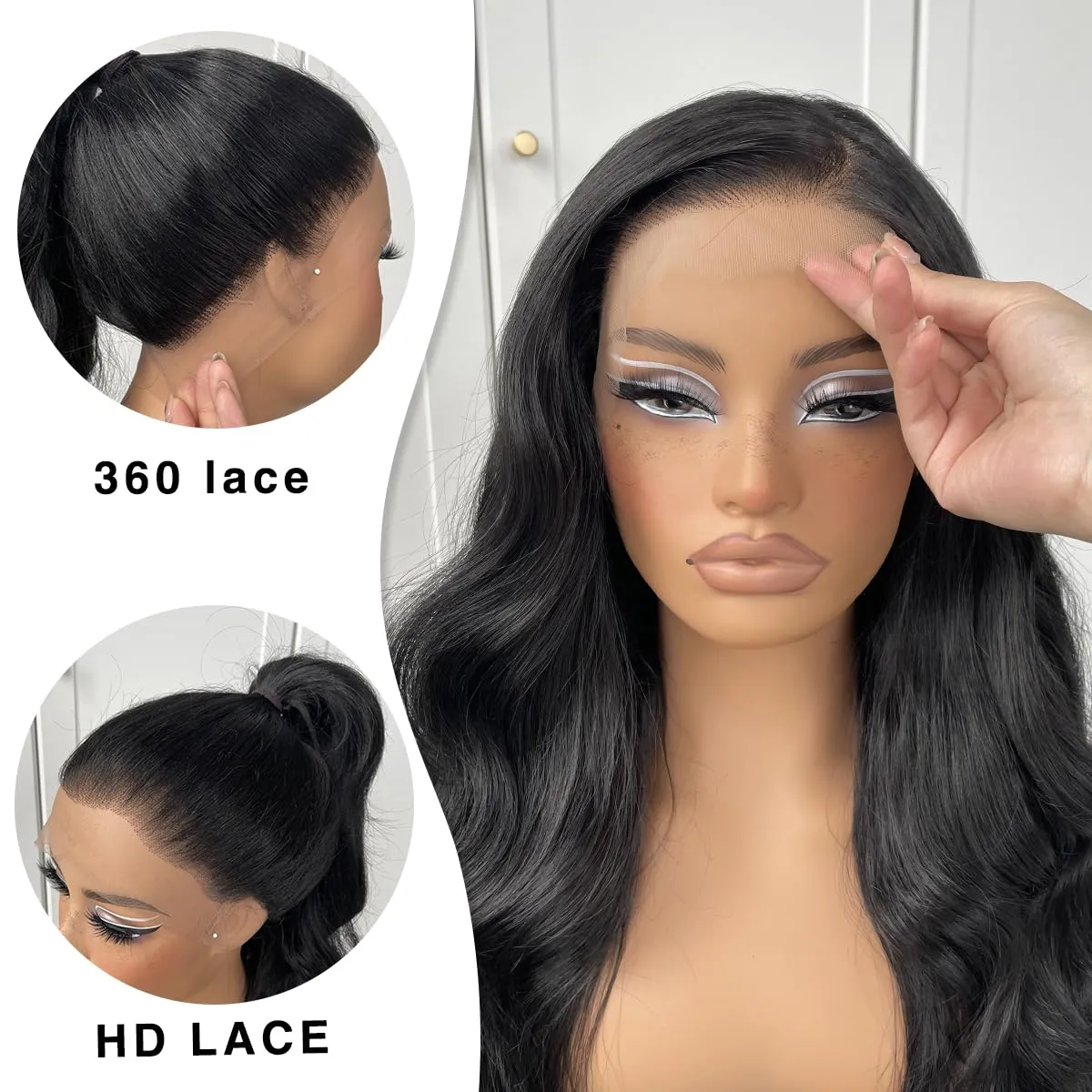 360 Glueless Lace Front Wig Pre Plucked Synthetic HD Lace Front Wig Long Body Wave Wig With Natural Hair Line