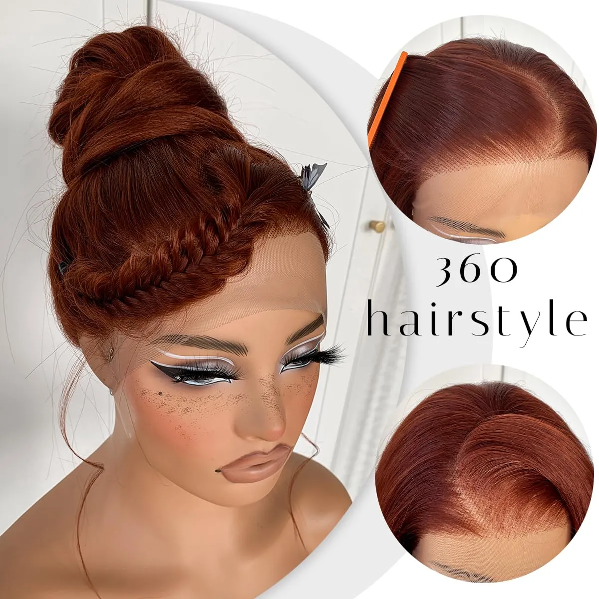 360 Glueless Reddish Brown Lace Front Wigs Pre-Plucked Red Brown Body Wave HD Lace Front Wig Synthetic Wear And Go Glueless Wig