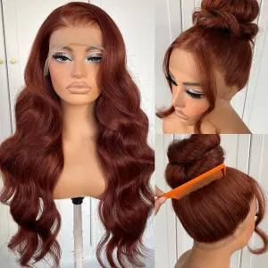 360 Glueless Reddish Brown Lace Front Wigs Pre-Plucked Red Brown Body Wave HD Lace Front Wig Synthetic Wear And Go Glueless Wig