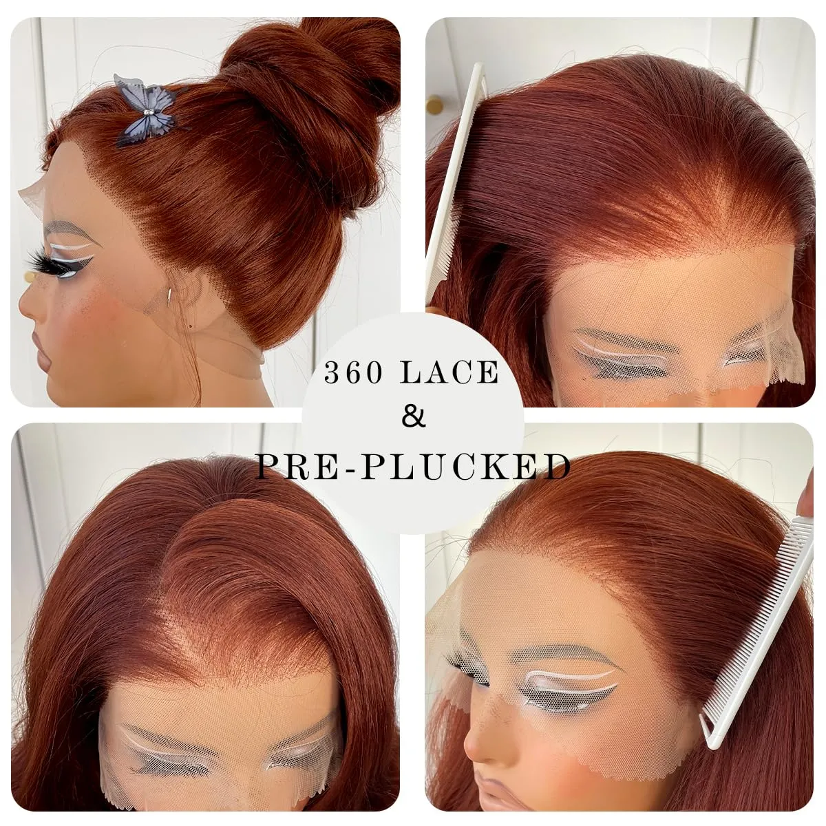 360 Glueless Reddish Brown Lace Front Wigs Pre-Plucked Red Brown Body Wave HD Lace Front Wig Synthetic Wear And Go Glueless Wig
