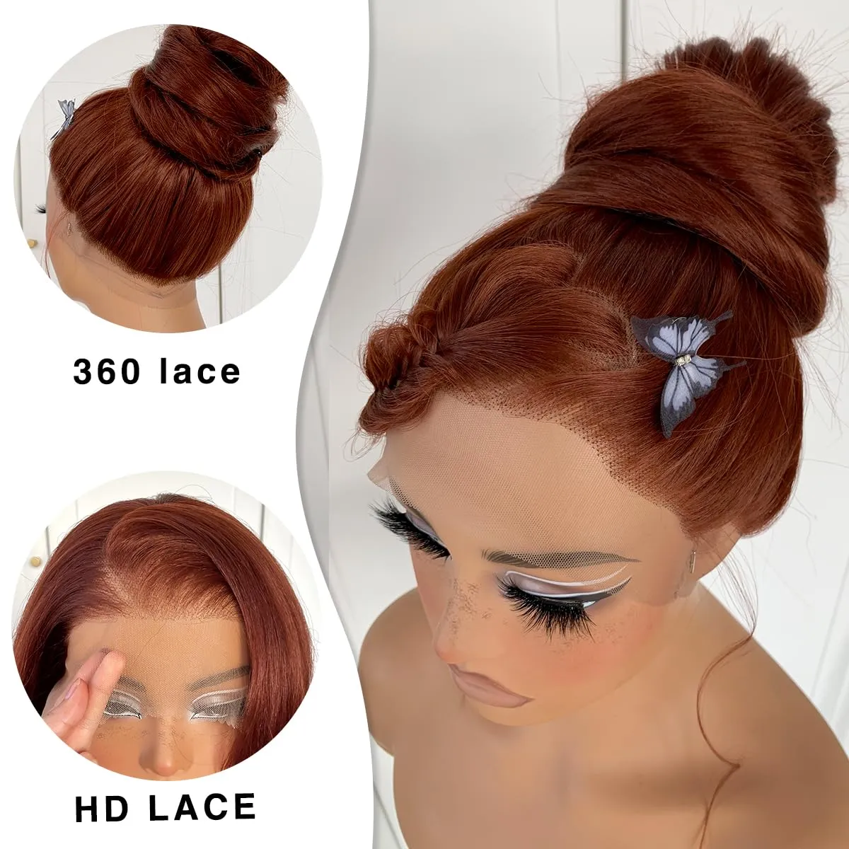 360 Glueless Reddish Brown Lace Front Wigs Pre-Plucked Red Brown Body Wave HD Lace Front Wig Synthetic Wear And Go Glueless Wig