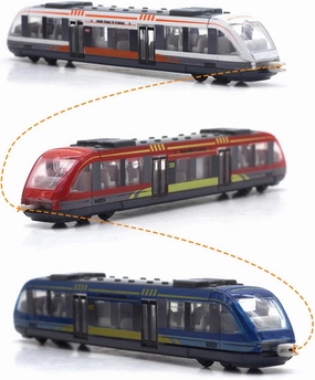 3 Pack Bullet Train Set, Linked High Speed Lotomotive Toy Train, Die Cast Alloy Model Car, Connectable Sliding Subway, Gift for Kids Boys Toddlers Ages 3 