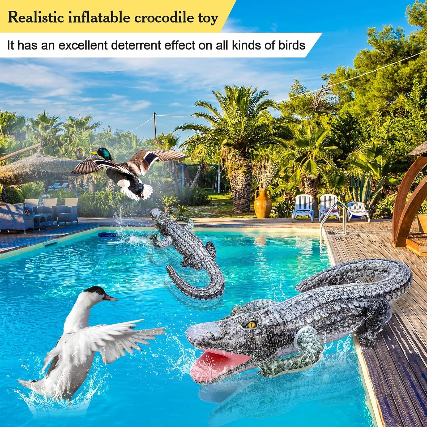 3 Pcs 55" Inflatable Alligator Toys Realistic Blow up Alligator Crocodile Animal Reptile Party Decor Props and Pool Floats Toys Jungle Party Garden Decorations