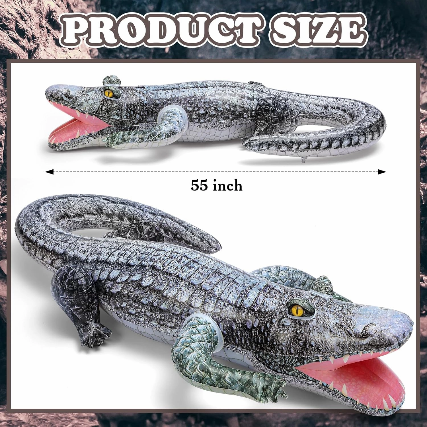 3 Pcs 55" Inflatable Alligator Toys Realistic Blow up Alligator Crocodile Animal Reptile Party Decor Props and Pool Floats Toys Jungle Party Garden Decorations