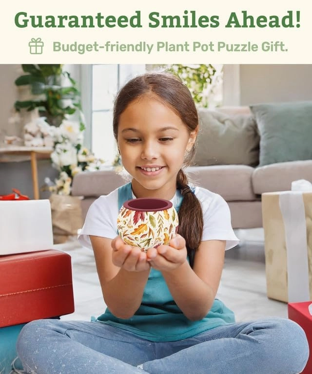 3D Puzzle Planter - Retro Tiles - Small Round Plant Pots with Drainage, Home Decor Flower Pots for Indoor Cactus, Succulents Pots [K1104]