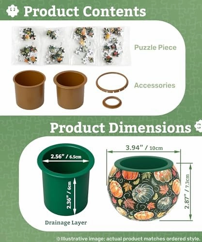 3D Puzzle Planter - Retro Tiles - Small Round Plant Pots with Drainage, Home Decor Flower Pots for Indoor Cactus, Succulents Pots [K1104]