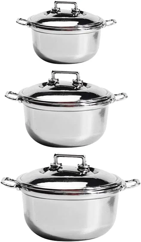 3pcs Play Soup Pot Imitation Steel Play House Food Stockpot Pans Pretend Cooking Toys Mini Cookware Utensils for (Silver)