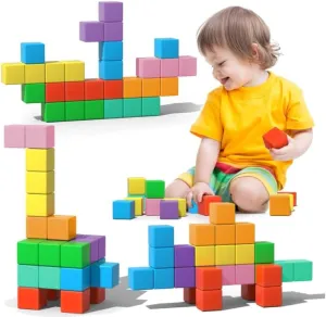 45pcs Magnetic Building Blocks for Toddlers, Large Magnet Construction Cube Toys for Kids, Preschool STEM Educational Sensory Montessori Square Toy