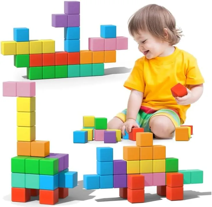 45pcs Magnetic Building Blocks for Toddlers, Large Magnet Construction Cube Toys for Kids, Preschool STEM Educational Sensory Montessori Square Toy