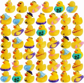 48 Pcs Summer Beach Rubber Ducks Mini Floating Bath Toys Squeaky Duckies for Baby Shower, Birthday Party Favors, Pool & Bathtub - Summer Beach Theme Fun Decoration