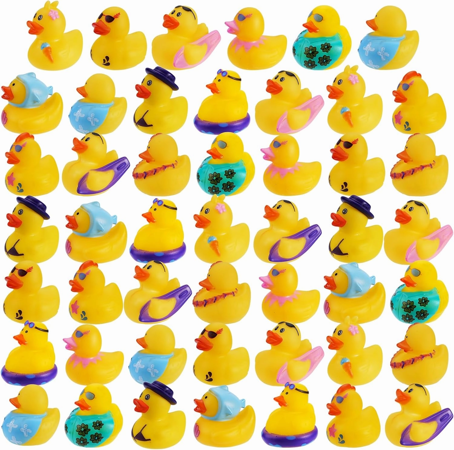 48 Pcs Summer Beach Rubber Ducks Mini Floating Bath Toys Squeaky Duckies for Baby Shower, Birthday Party Favors, Pool & Bathtub - Summer Beach Theme Fun Decoration
