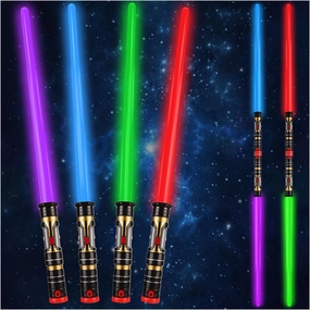 4 Pack 4 Colors Light up Sword Retractable Saber with FX Sound, Double Bladed Saber Gift Set for Kid, Expandable LED toy for Child Adult Space Galaxy War Fighter, Halloween Cosplay Party, Xmas Favors