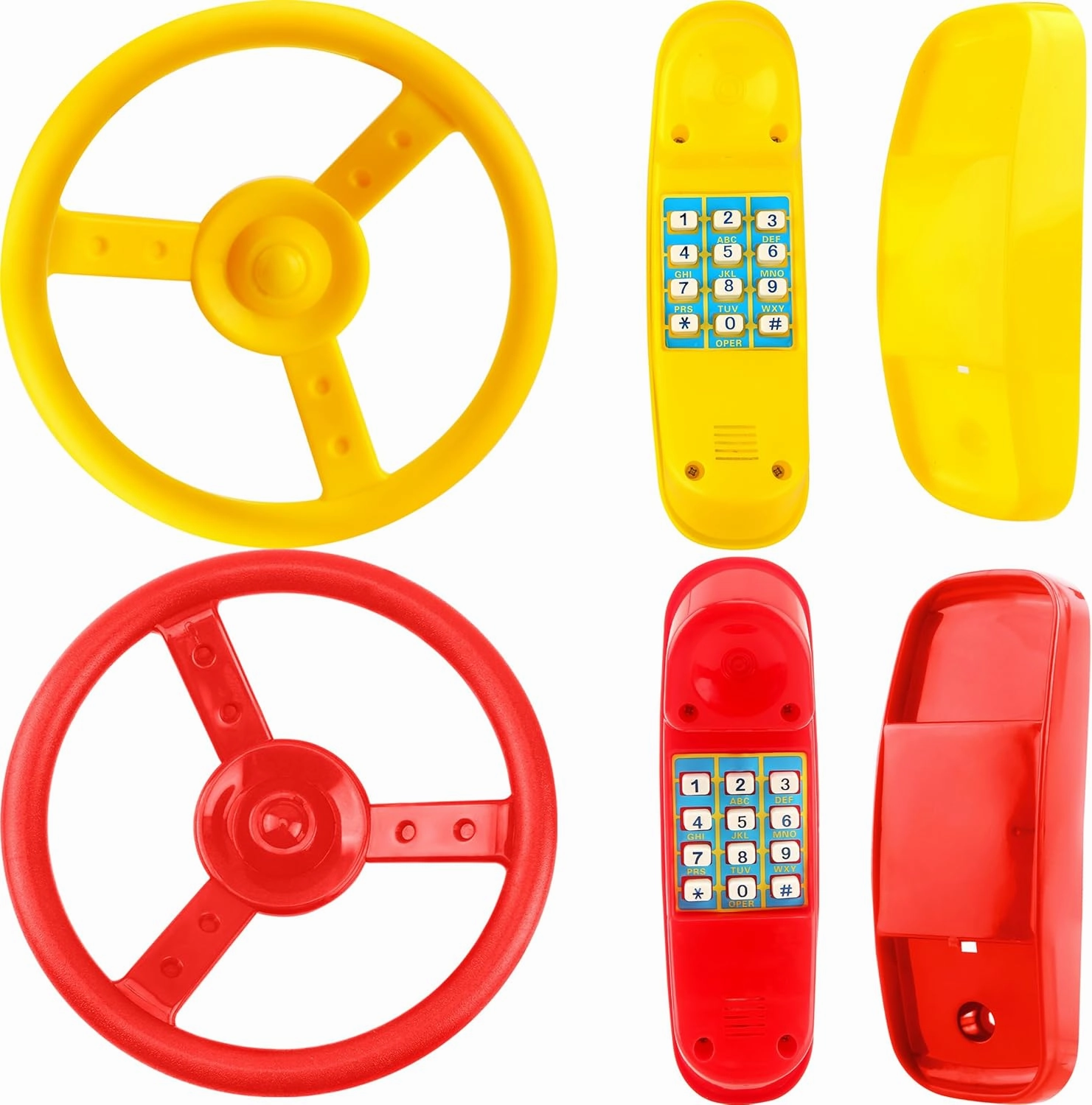 4 Pack Playground Accessories for Kids Outdoor Playground Steering Wheel Priate Ship Wheel Plastic Telephone Phone Toy Swing Set for Playground Backyard Playhouse Tree House (Yellow,Red)