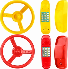 4 Pack Playground Accessories for Kids Outdoor Playground Steering Wheel Priate Ship Wheel Plastic Telephone Phone Toy Swing Set for Playground Backyard Playhouse Tree House (Yellow,Red)