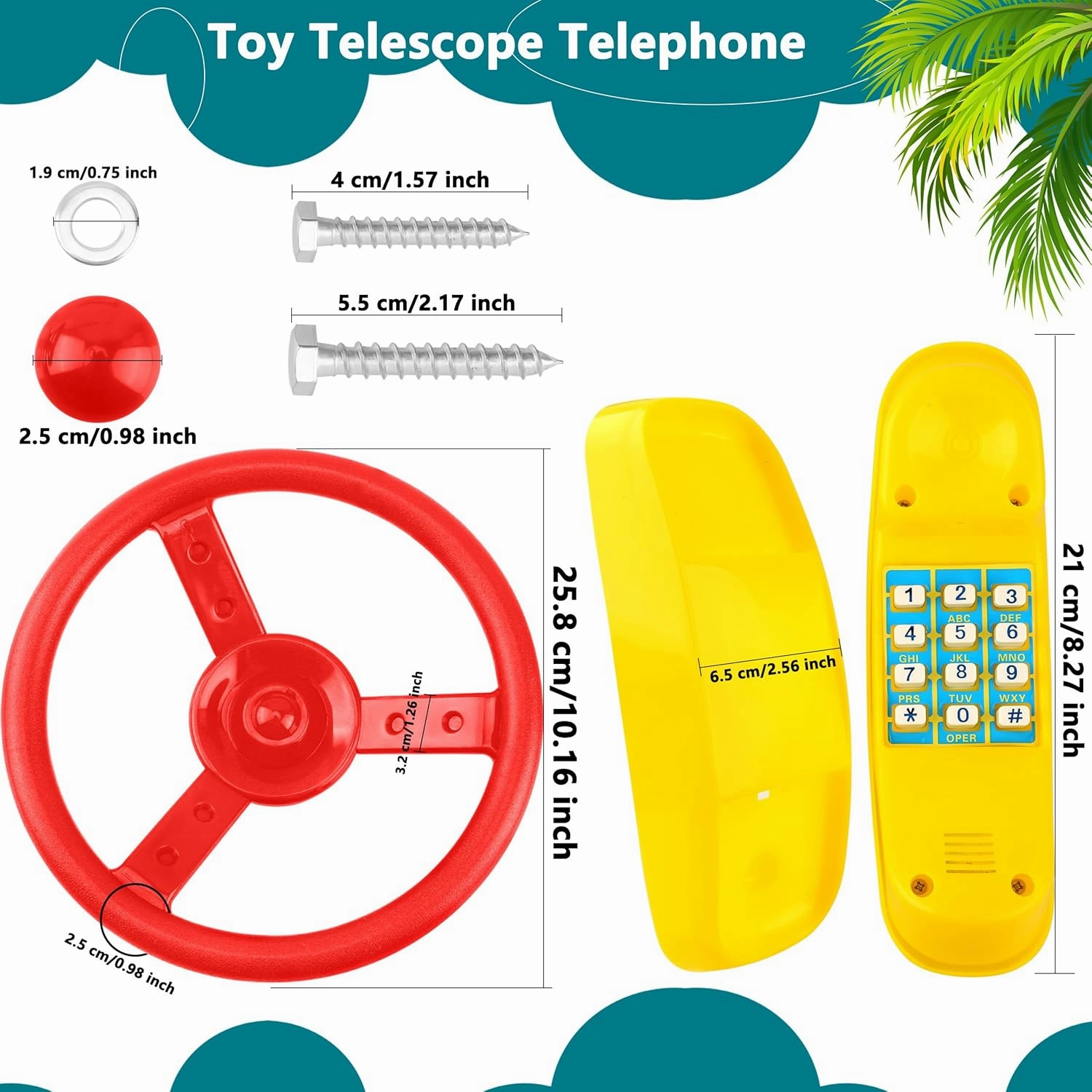 4 Pack Playground Accessories for Kids Outdoor Playground Steering Wheel Priate Ship Wheel Plastic Telephone Phone Toy Swing Set for Playground Backyard Playhouse Tree House (Yellow,Red)