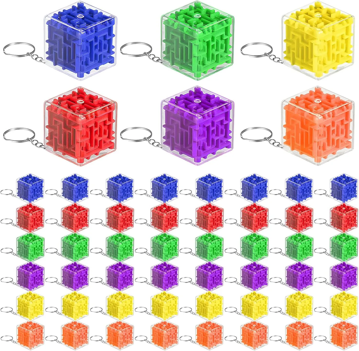 50 Pcs Maze Puzzle Toy Gift 3D Cube Box Mini Maze Christmas Mind Puzzles Game for Adults Birthday Party Favors Stocking Stuffers for Kids (Red, Orange, Yellow, Green, Blue, Purple,1.8'')