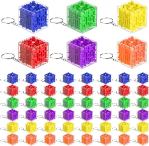 50 Pcs Maze Puzzle Toy Gift 3D Cube Box Mini Maze Christmas Mind Puzzles Game for Adults Birthday Party Favors Stocking Stuffers for Kids (Red, Orange, Yellow, Green, Blue, Purple,1.8'')