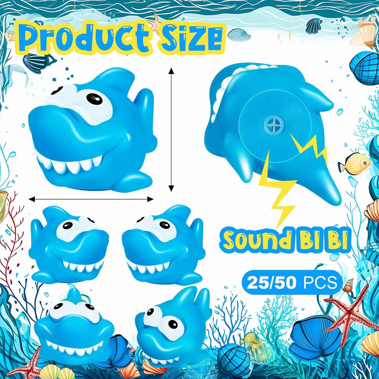 50 Pcs Rubber Sharks for Kids, Bulk Squirting Shark Bath Toys Cute Small Squeak Sharks Party Favors Summer Bathtub Toy for Birthday Shower Classroom Pool Party Favors
