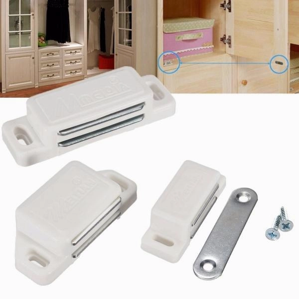 5pcs Magnetic Door Catch Stopper Holder Lock Latch White for Cabinet Cupboard Door Wardrobe - 59mm