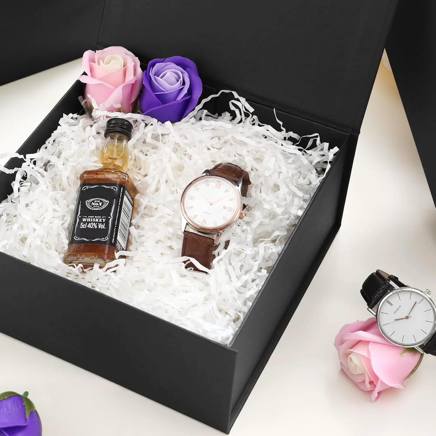 6 Gift Boxes 7.5x7.5x3 Inches, Black Boxes for Gifts, Groomsmen Proposal Boxes for Mother's Day, Father's Day, Collapsible with Magnetic Closure