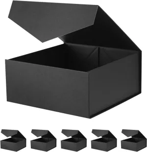 6 Gift Boxes 7.5x7.5x3 Inches, Black Boxes for Gifts, Groomsmen Proposal Boxes for Mother's Day, Father's Day, Collapsible with Magnetic Closure