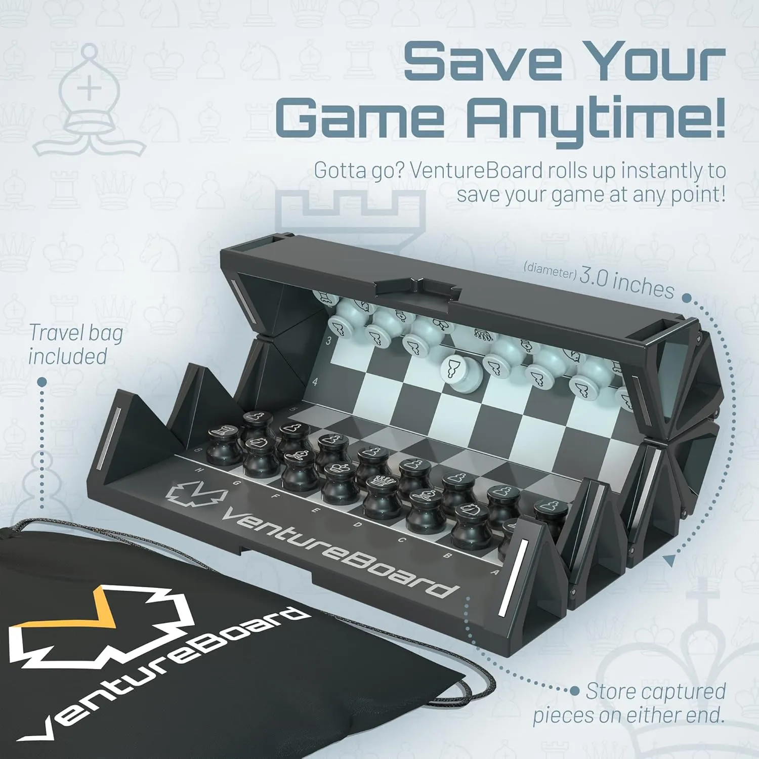 6 Inches Magnetic Unique Chess Set Board Game - 2 Extra Queens - Folding Board, Portable Travel Chess Board Game Pieces - Black/Grey