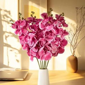 6 PCS Artificial Orchid Stems 33.5" Tall 9 Large Petals Fake Fuchsia Phalaenopsis Flower Arrangements for Home Wedding Living Room Table Centerpiece Office Table Decor Fuchsia